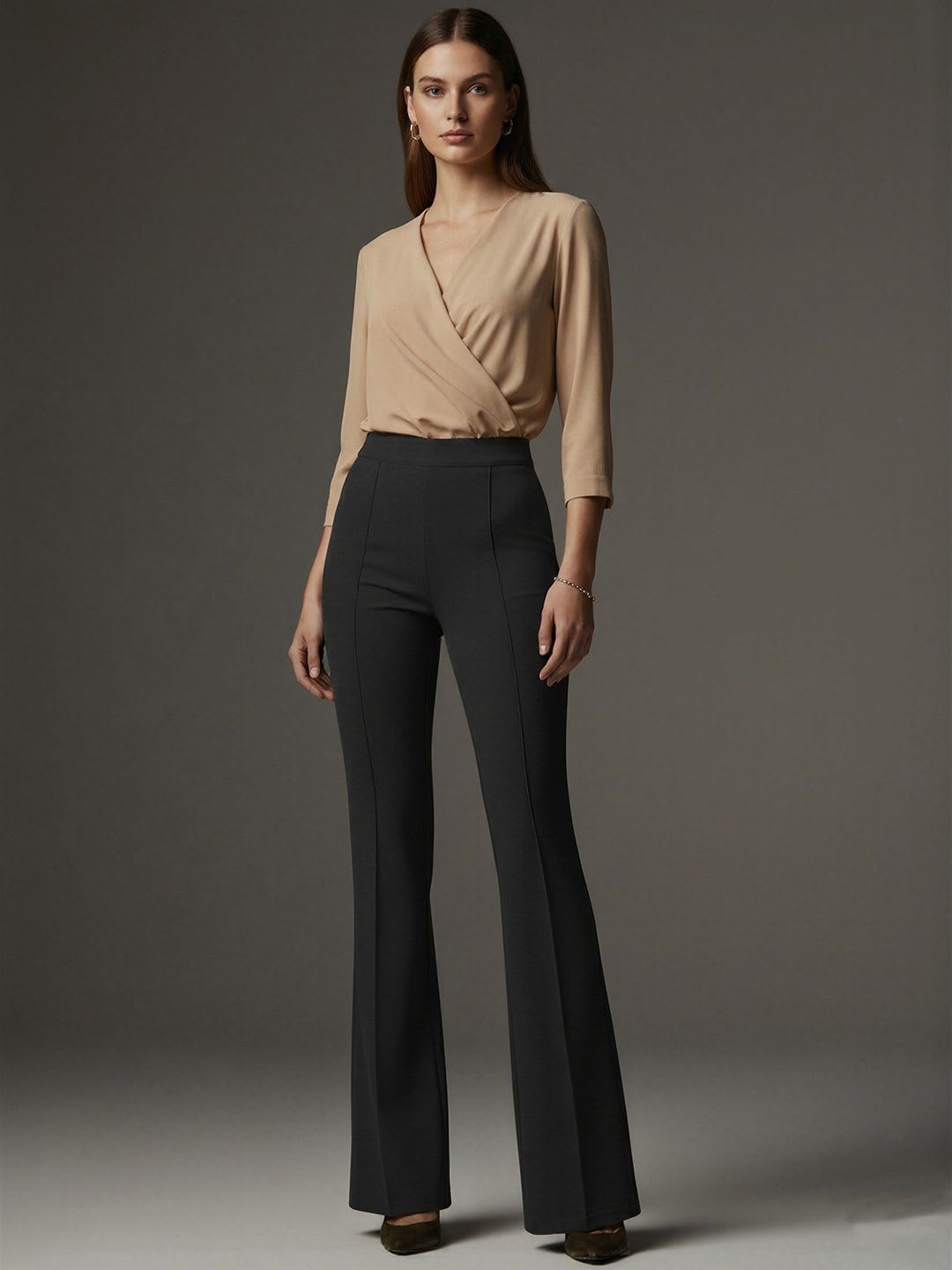 ADDYVERO Women Black High-Rise Easy Wash Wide Leg Trousers - left view