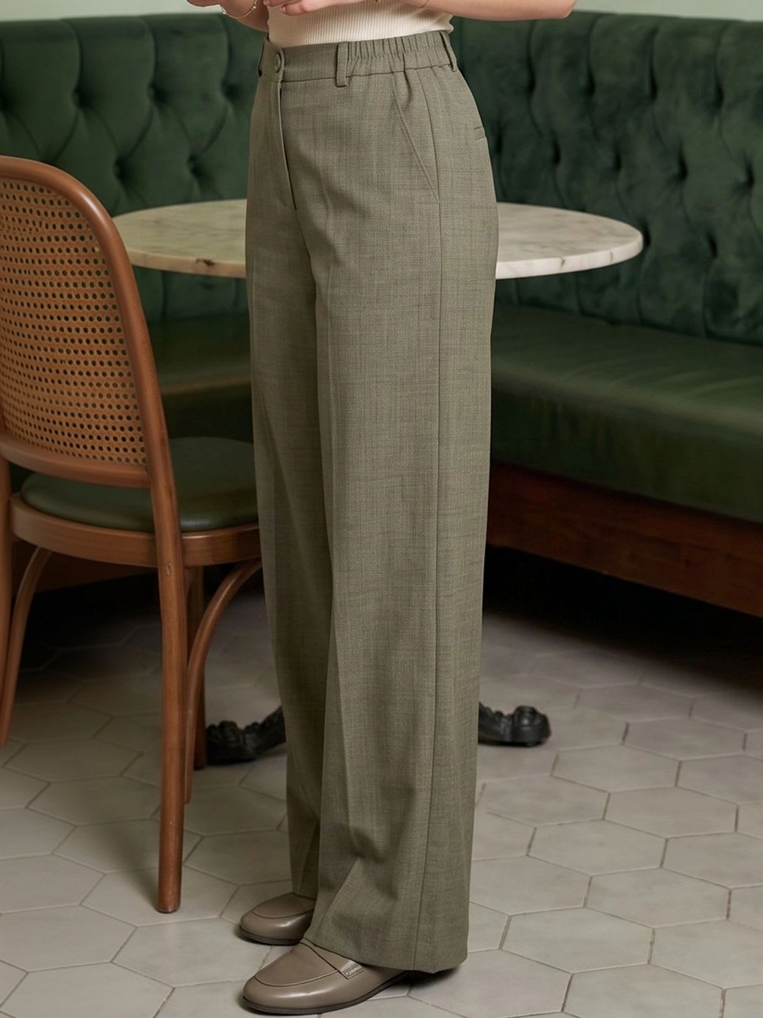 DressBerry Women Textured Rustic Smart High-Rise Easy Wash Trousers - right view