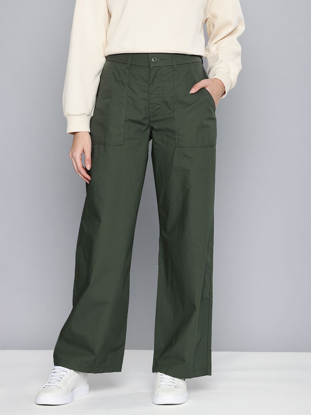 Levis Women's High Rise Olive Straight Fit Trousers - default view