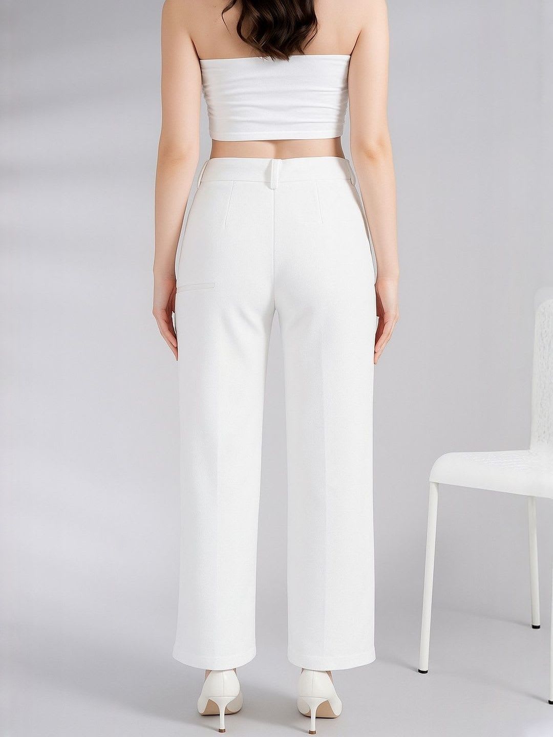 BAESD Women High-Rise Easy Wash Pleated Cotton Regular Fit Trousers - right view