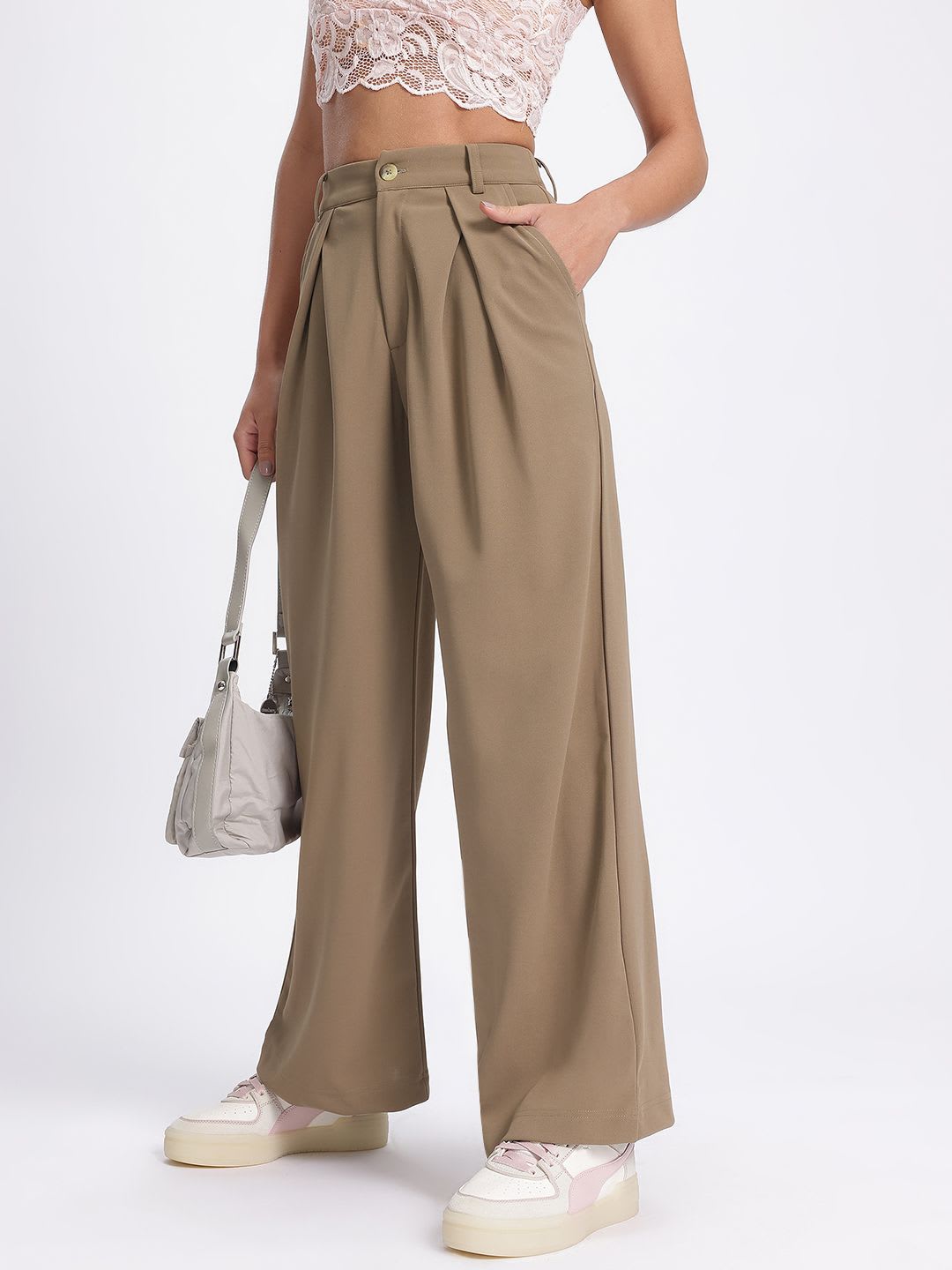 glitchez Women Pleated High-Rise Korean Pants - default view