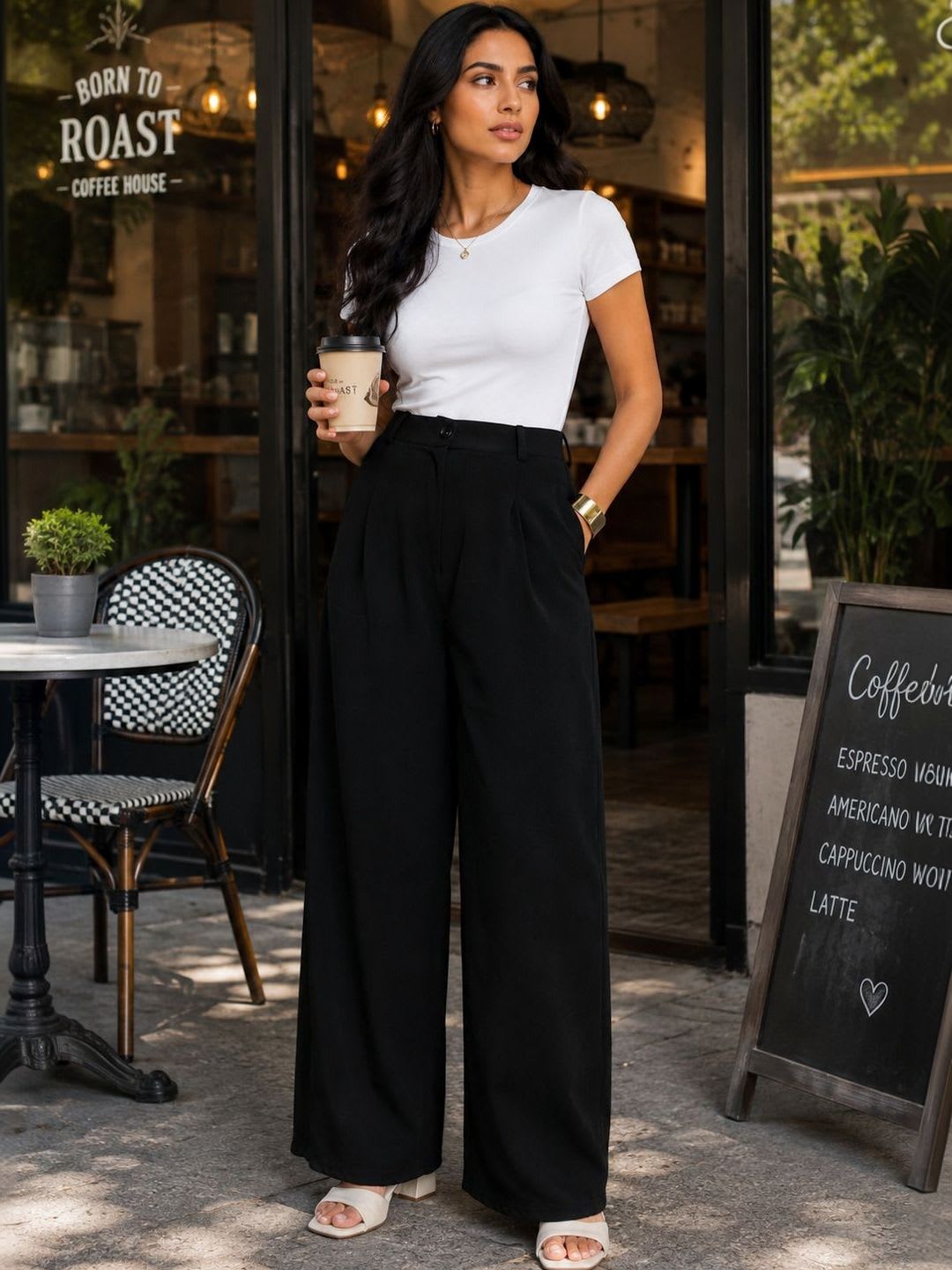HERE&NOW Women Relaxed Easy Wash Pleated Trousers - default view