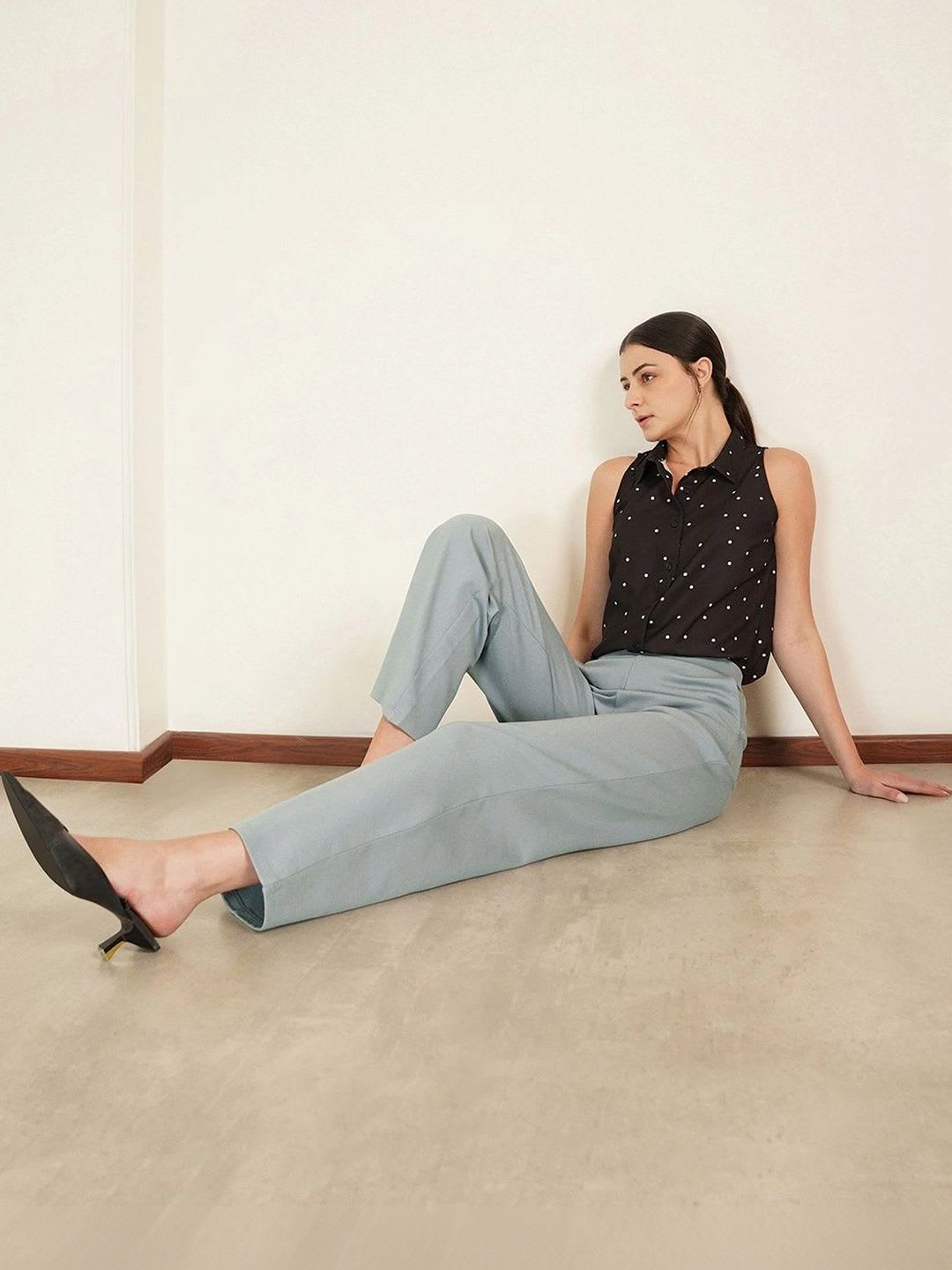 FABLE STREET Women Grey LivIn Wide Leg Formal Trousers - default view