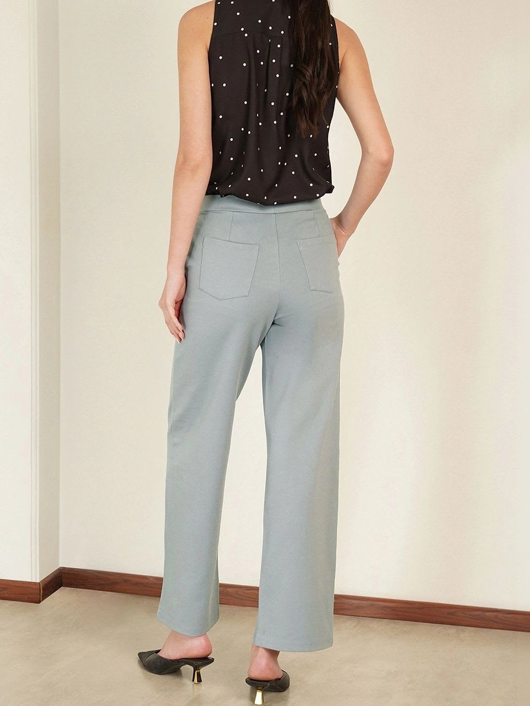 FABLE STREET Women Grey LivIn Wide Leg Formal Trousers - left view