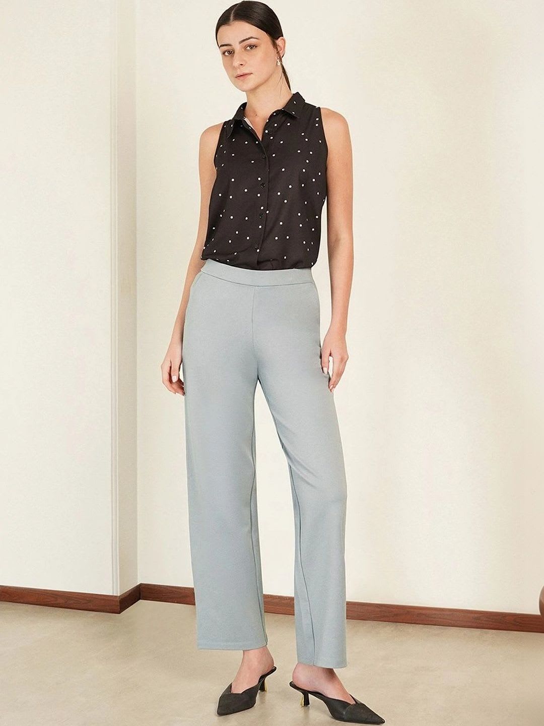 FABLE STREET Women Grey LivIn Wide Leg Formal Trousers - right view