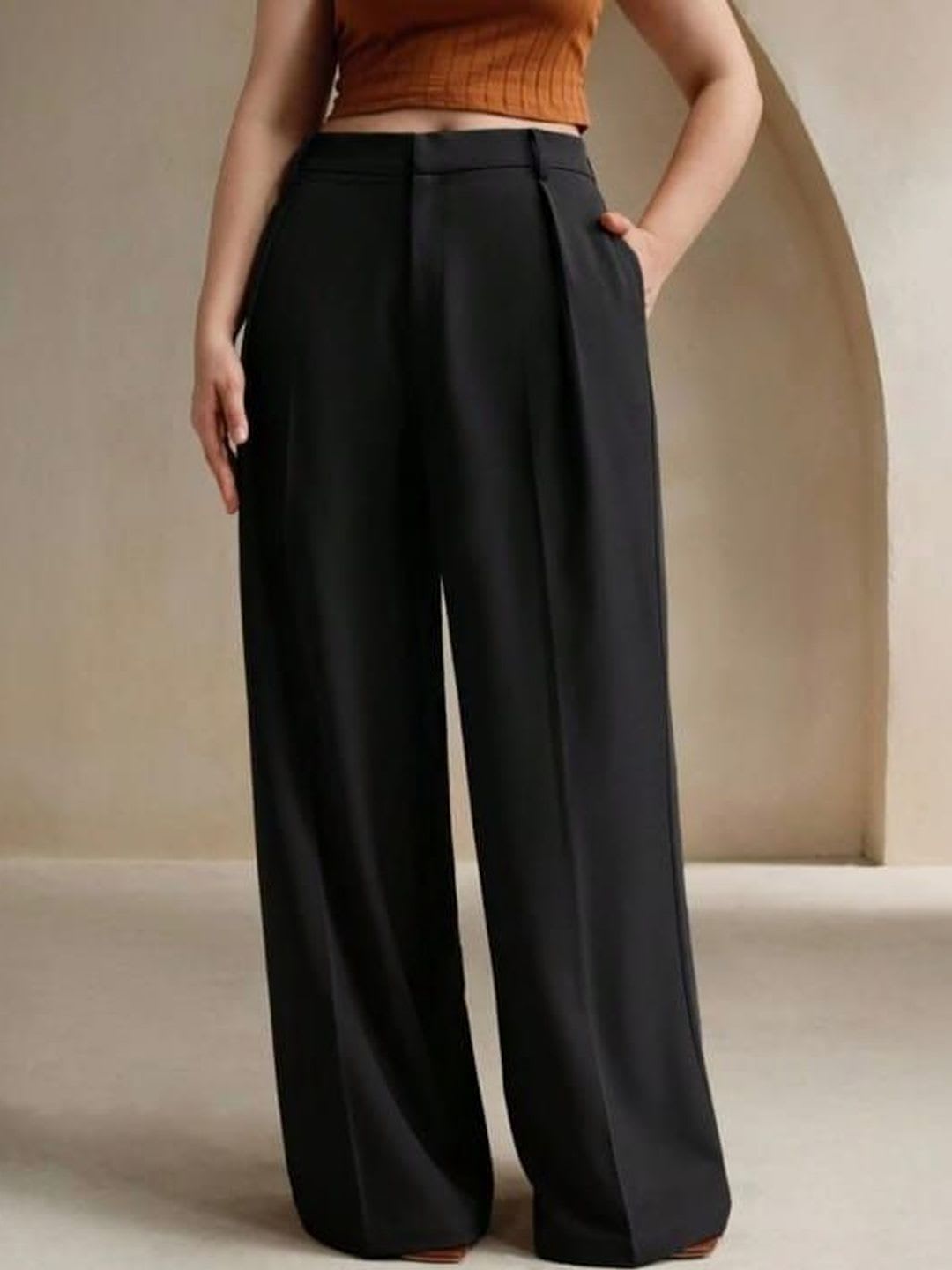 BROADSTAR Women Smart High-Rise Easy Wash Pleated Trousers - back view
