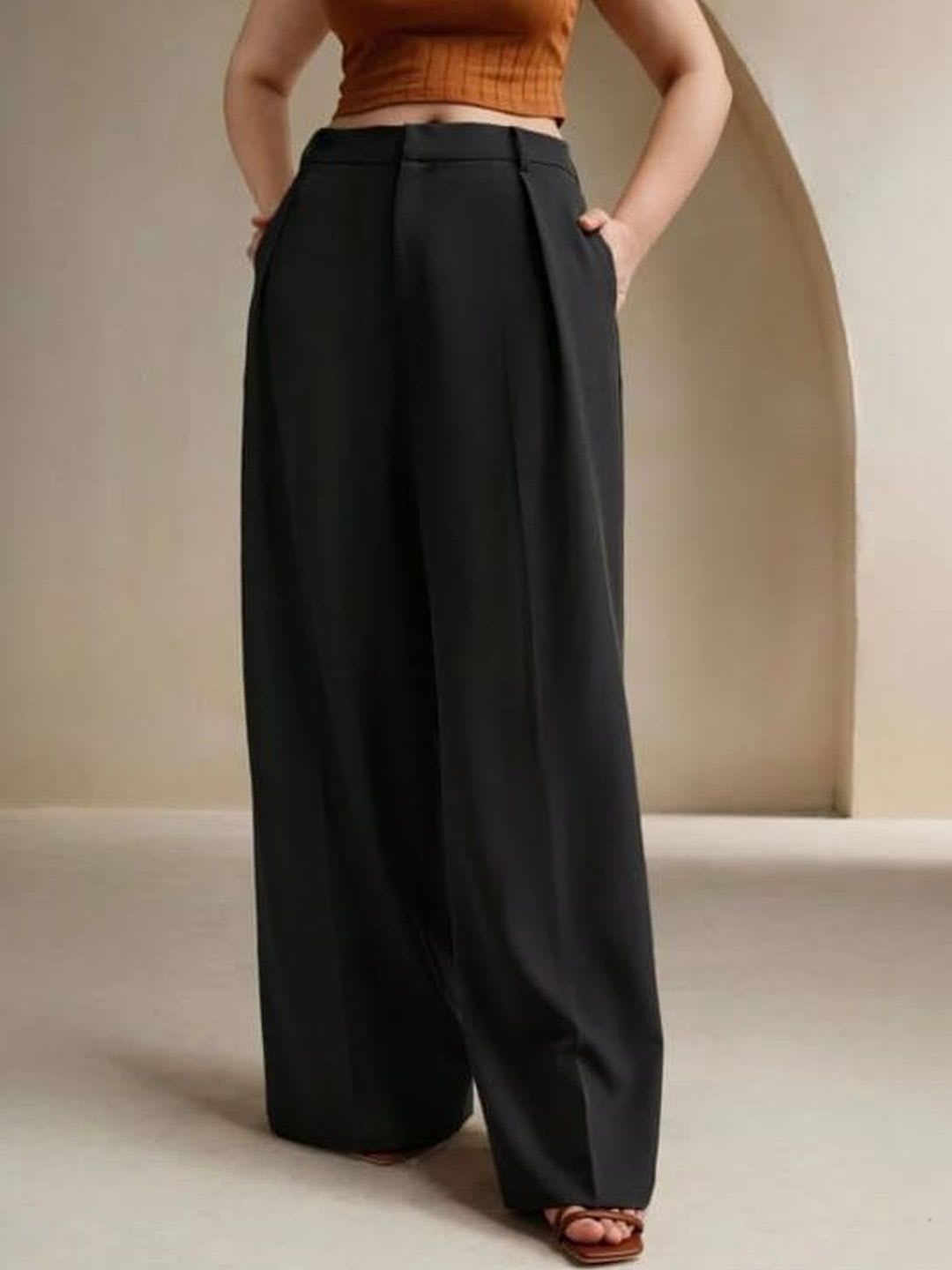 BROADSTAR Women Smart High-Rise Easy Wash Pleated Trousers - right view
