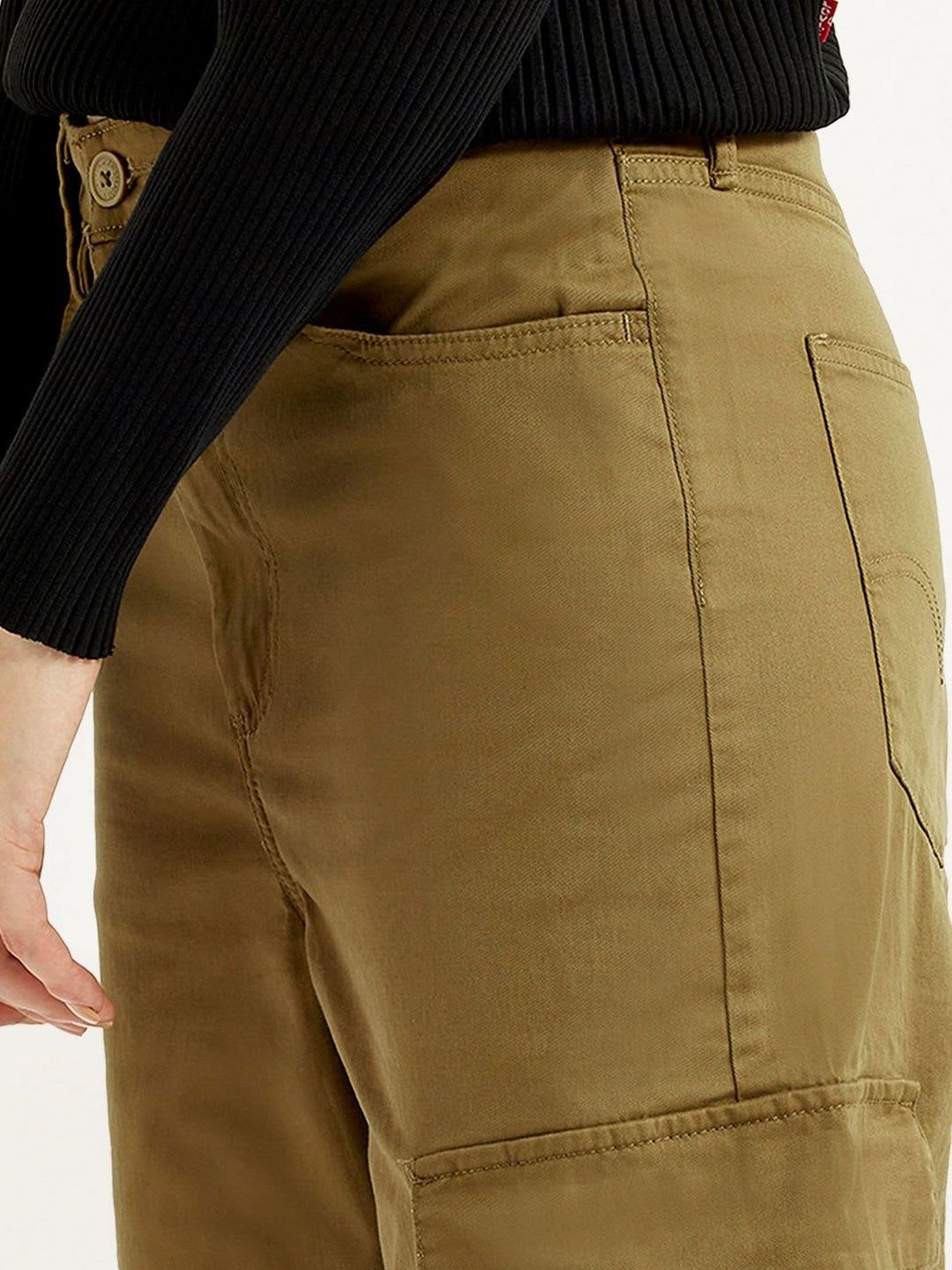 Levis Women's Tan Ribcage Straight Fit High Rise Cargo Trousers - right view