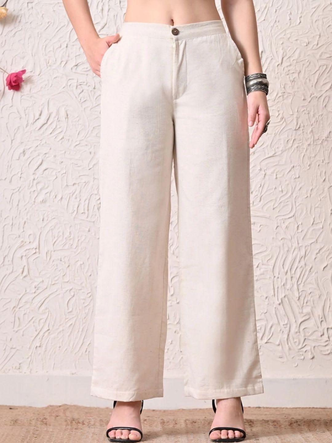 SANGAKURTI Women Solid High-Rise Regular Fit Trousers - default view