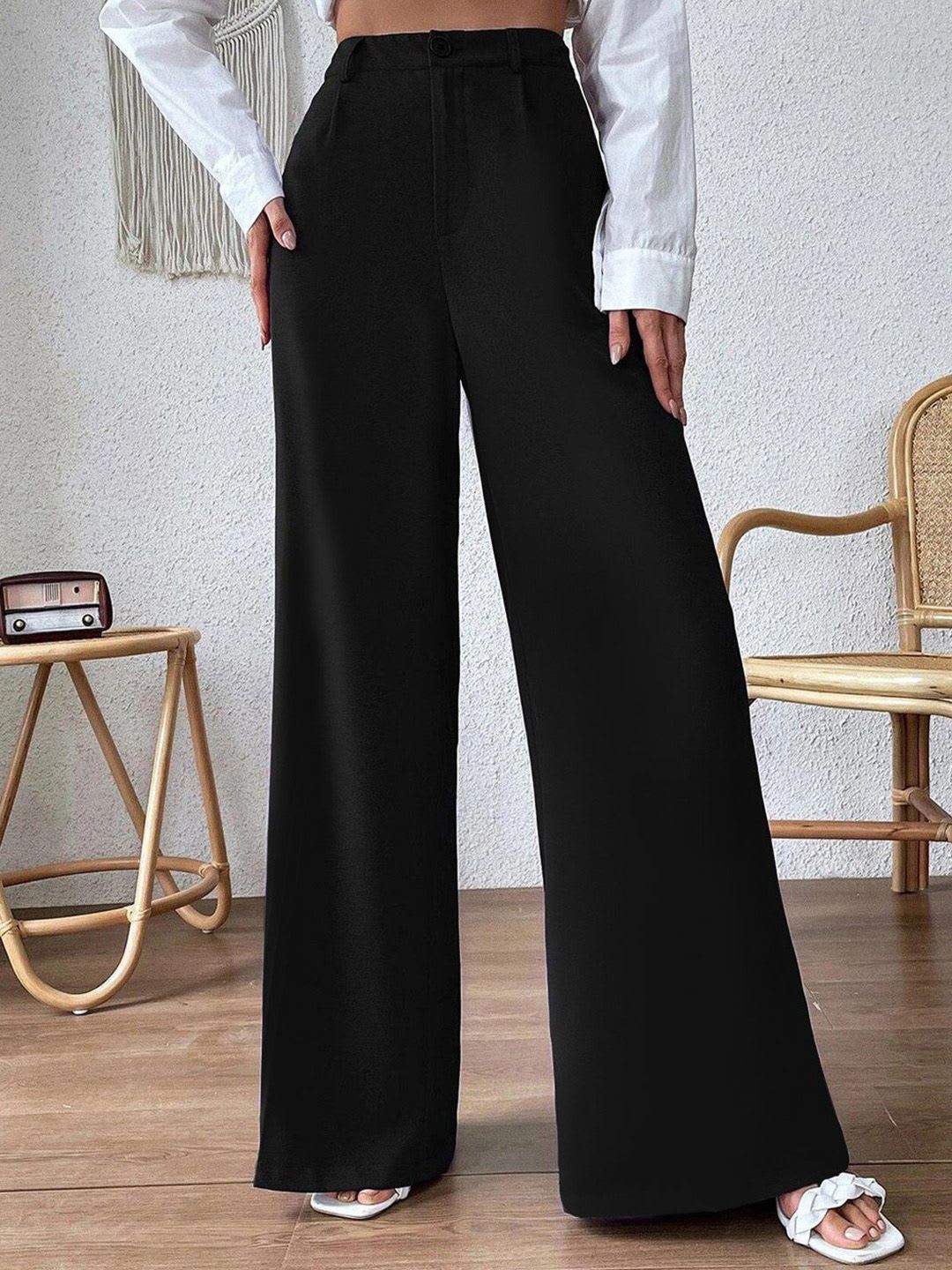 KERI PERRY Women Relaxed Straight Leg High-Rise Wide Leg Flat-Front Korean Pants - default view