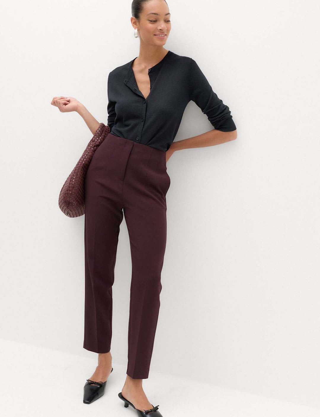 Marks & Spencer Solid Brown Women Regular Fit Grazer Trousers - default view
