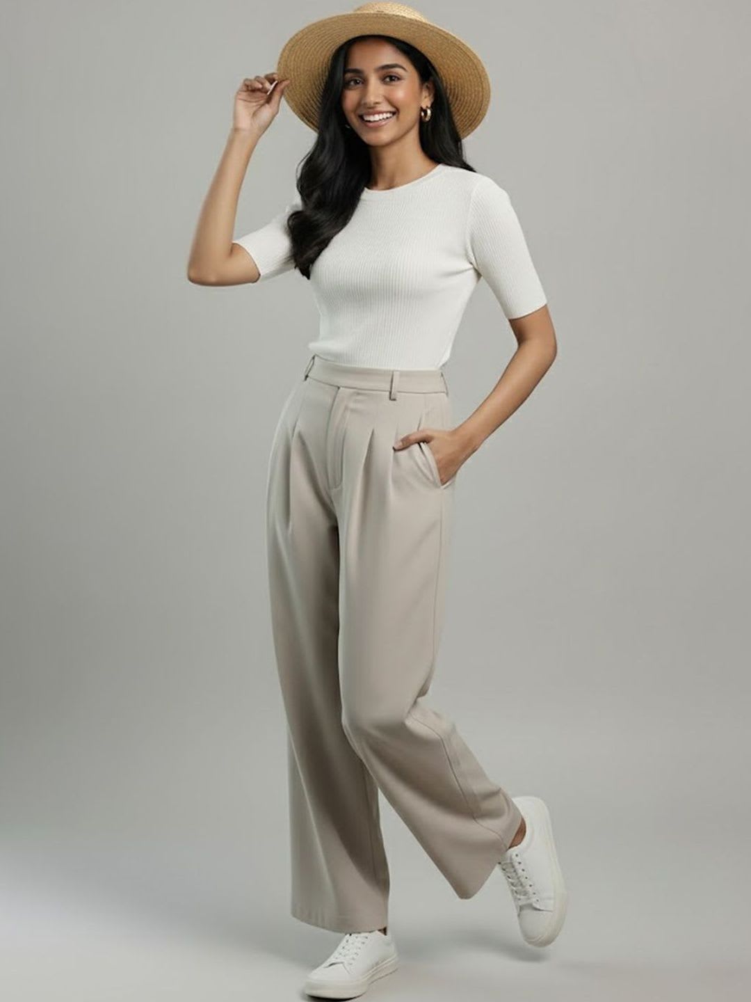 Moda Rapido Women Comfort High-Rise Pleated Trousers - right view