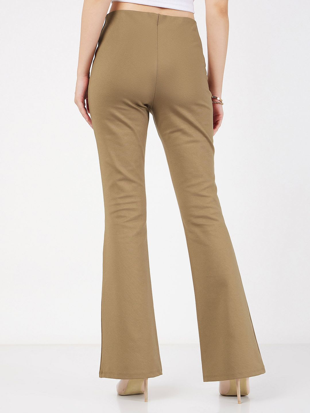 SASSAFRAS Women Beige Mid-Rise Slim Fit Bootcut Trousers - back view