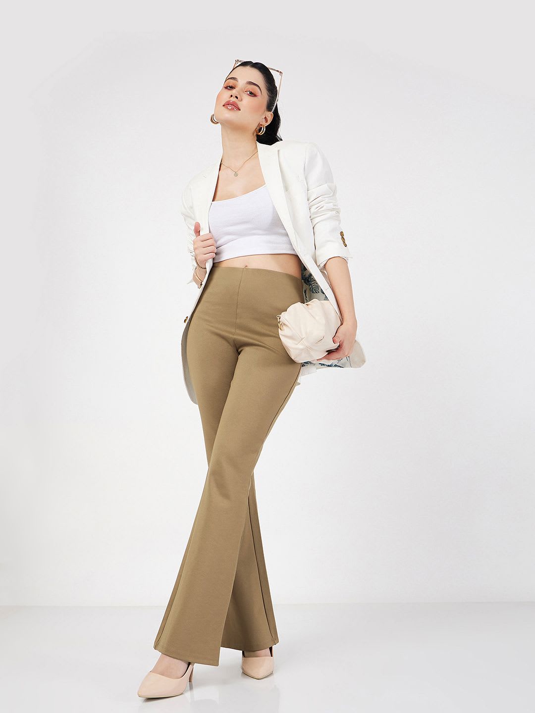 SASSAFRAS Women Beige Mid-Rise Slim Fit Bootcut Trousers - right view