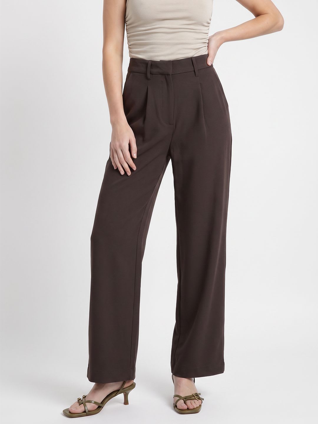 French Connection Women High-Rise Relaxed Fit Parallel Trousers - back view