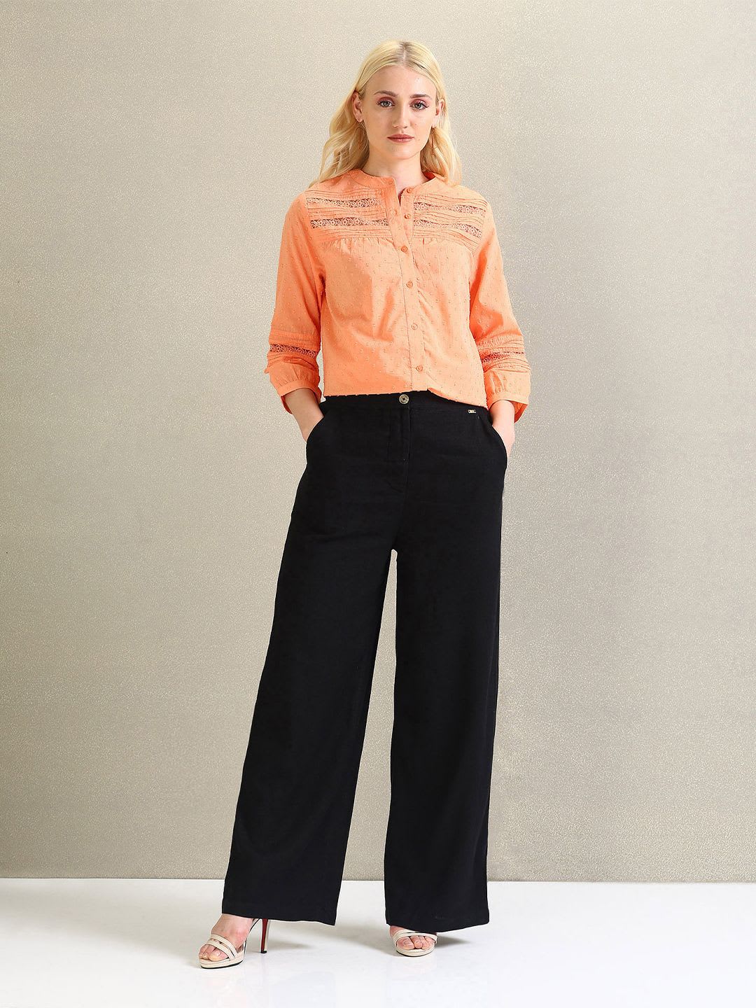U.S. Polo Assn. Women Loose Fit Mid-Rise Plain Wide Leg Trousers - left view