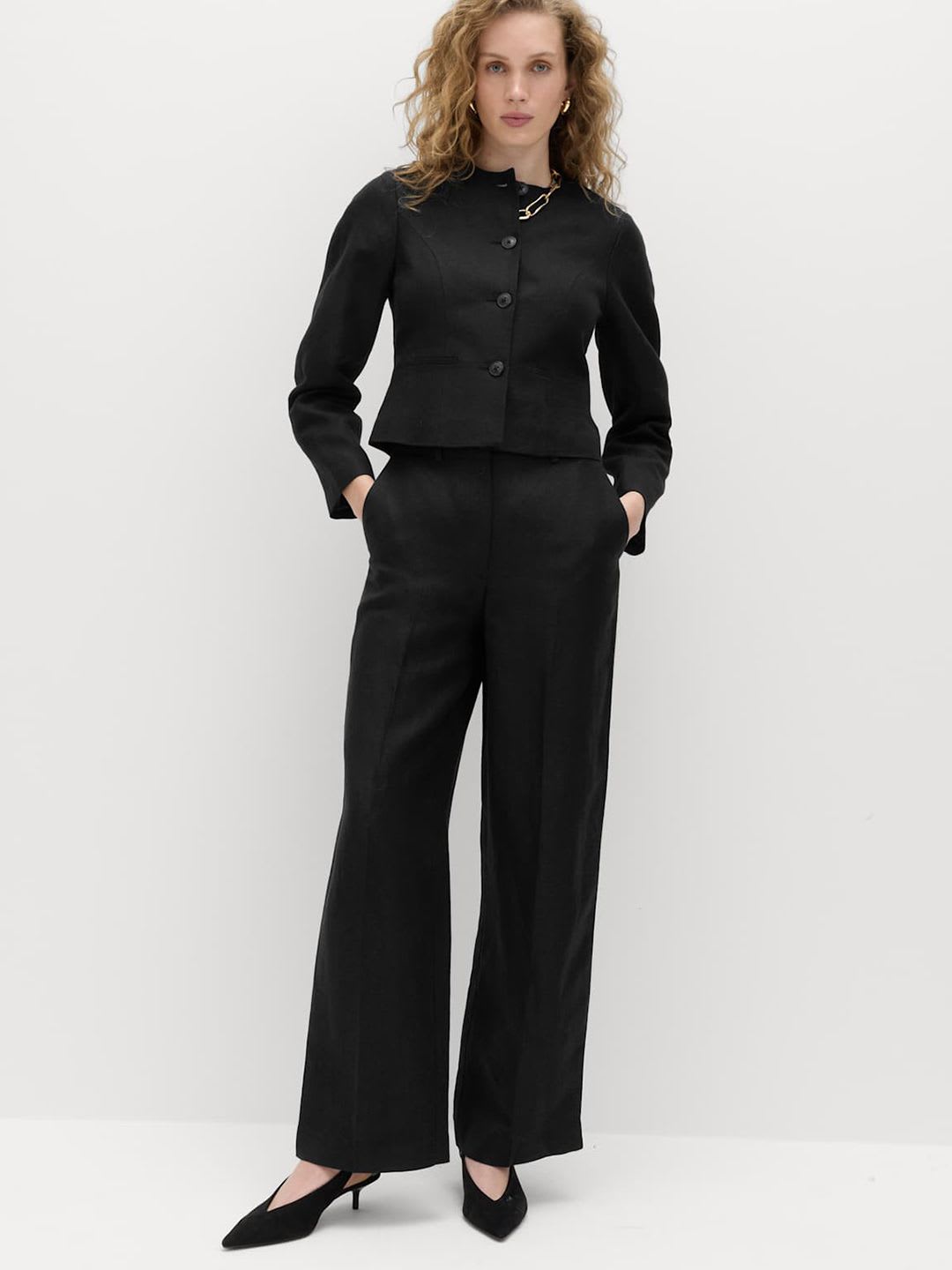 Marks & Spencer Linen Blend Relaxed Straight Trousers - default view