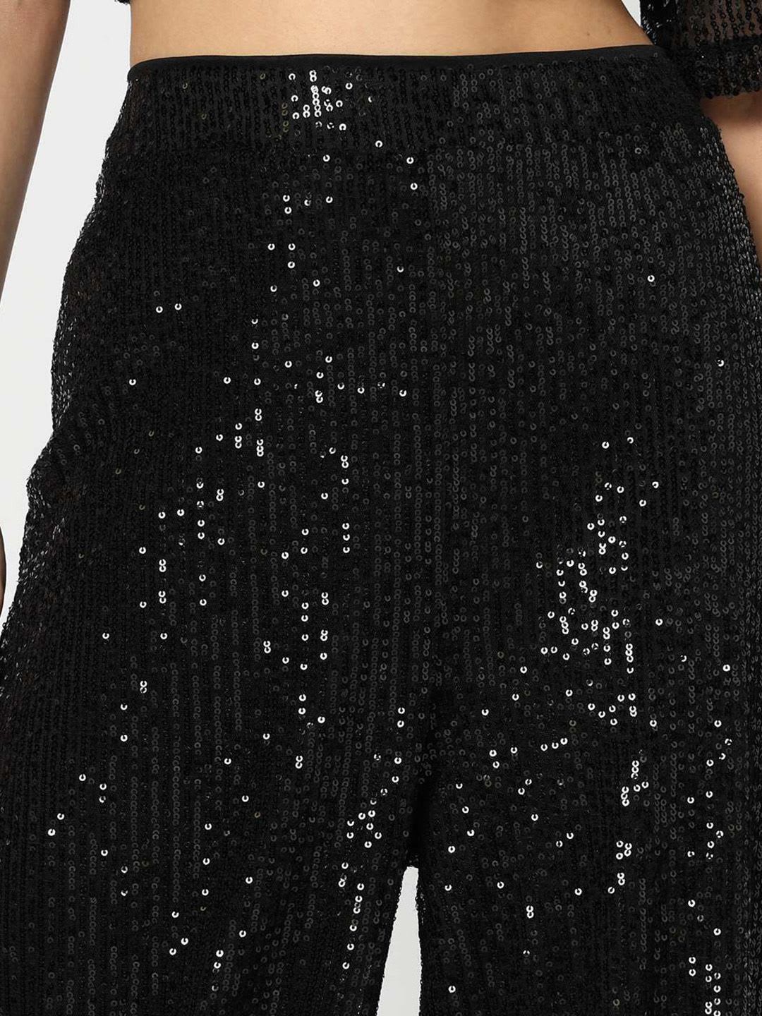 GAP Women Classic Sequinned Embellished Mid-Rise Wide-Leg Trouser - left view