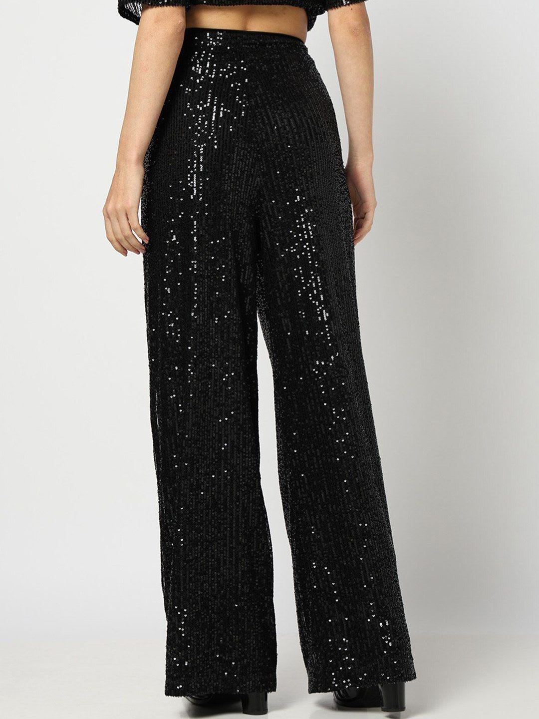GAP Women Classic Sequinned Embellished Mid-Rise Wide-Leg Trouser - back view