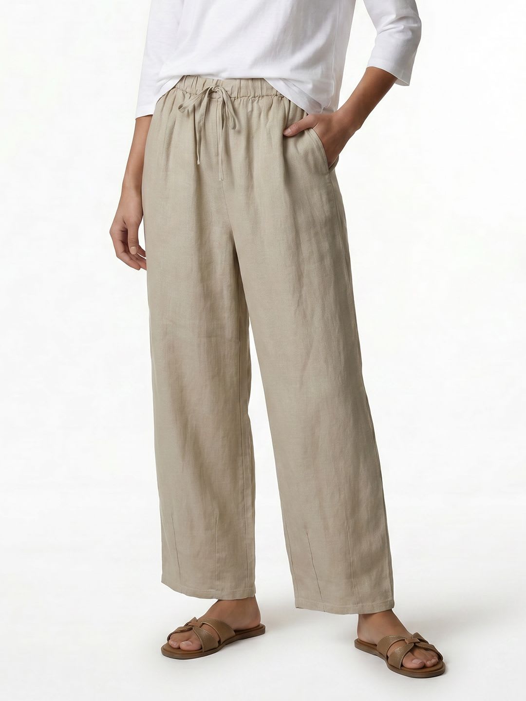 NEXT Women Barrel Leg Pure Linen Trousers - default view