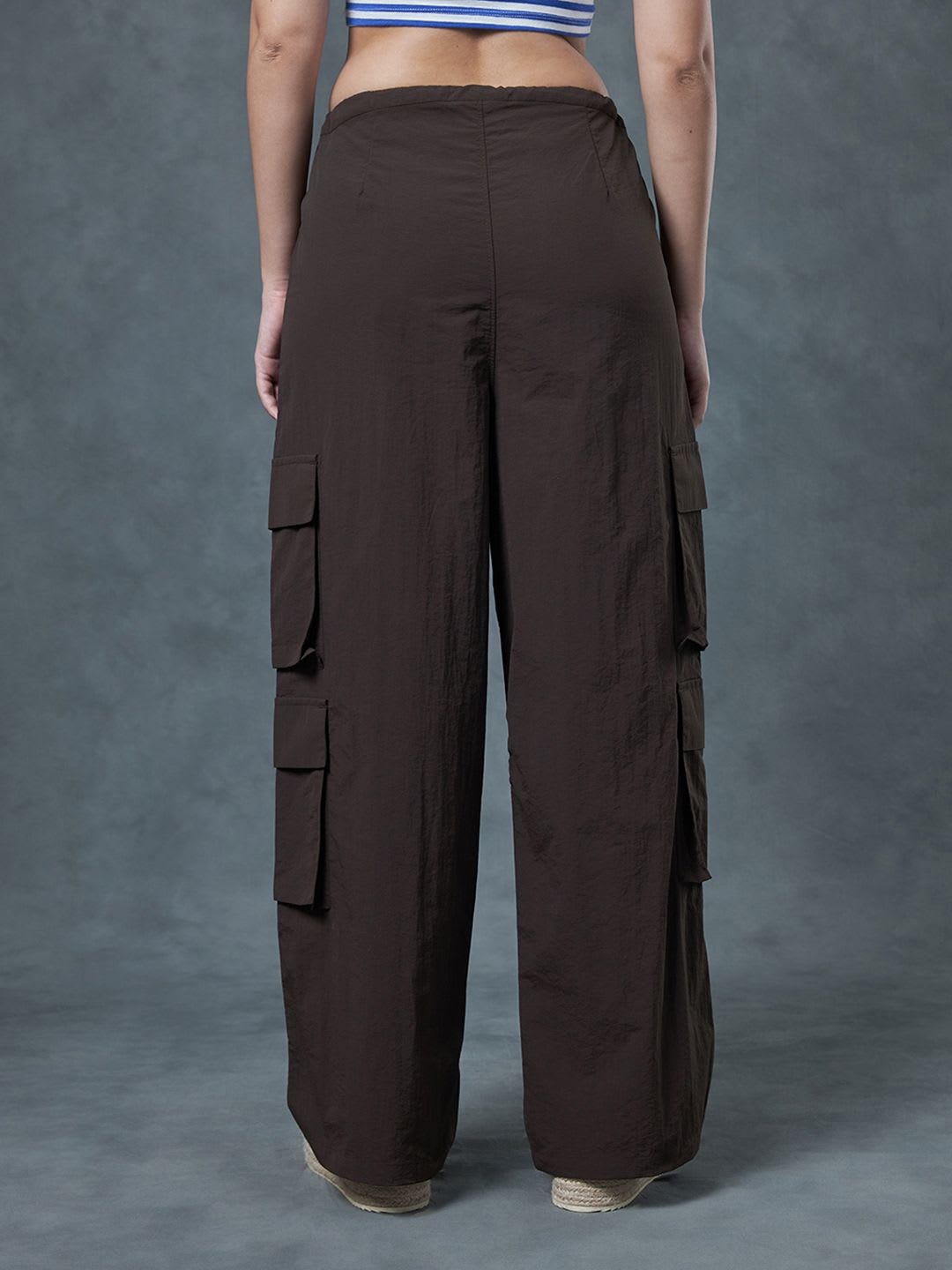 Bewakoof Women Loose Fit High-Rise Baggy Oversized Parachute Cargos Trousers - back view