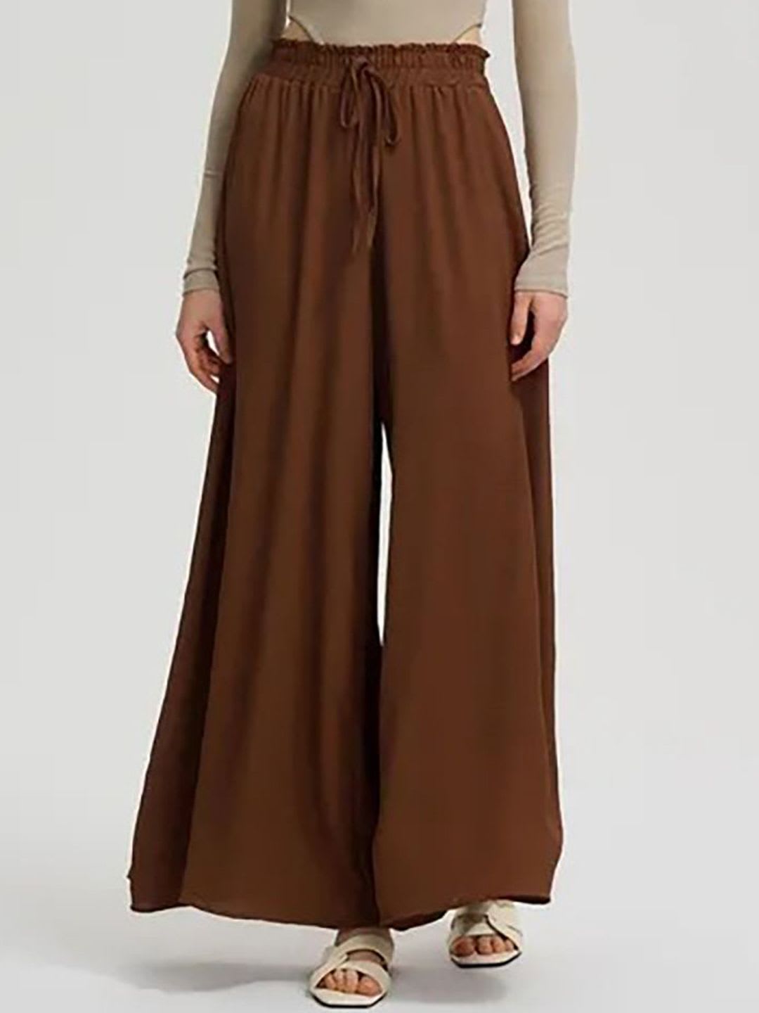 Kotty Women High-Rise Easy Wash Loose-Fit Pleated Wide Leg Trousers - default view