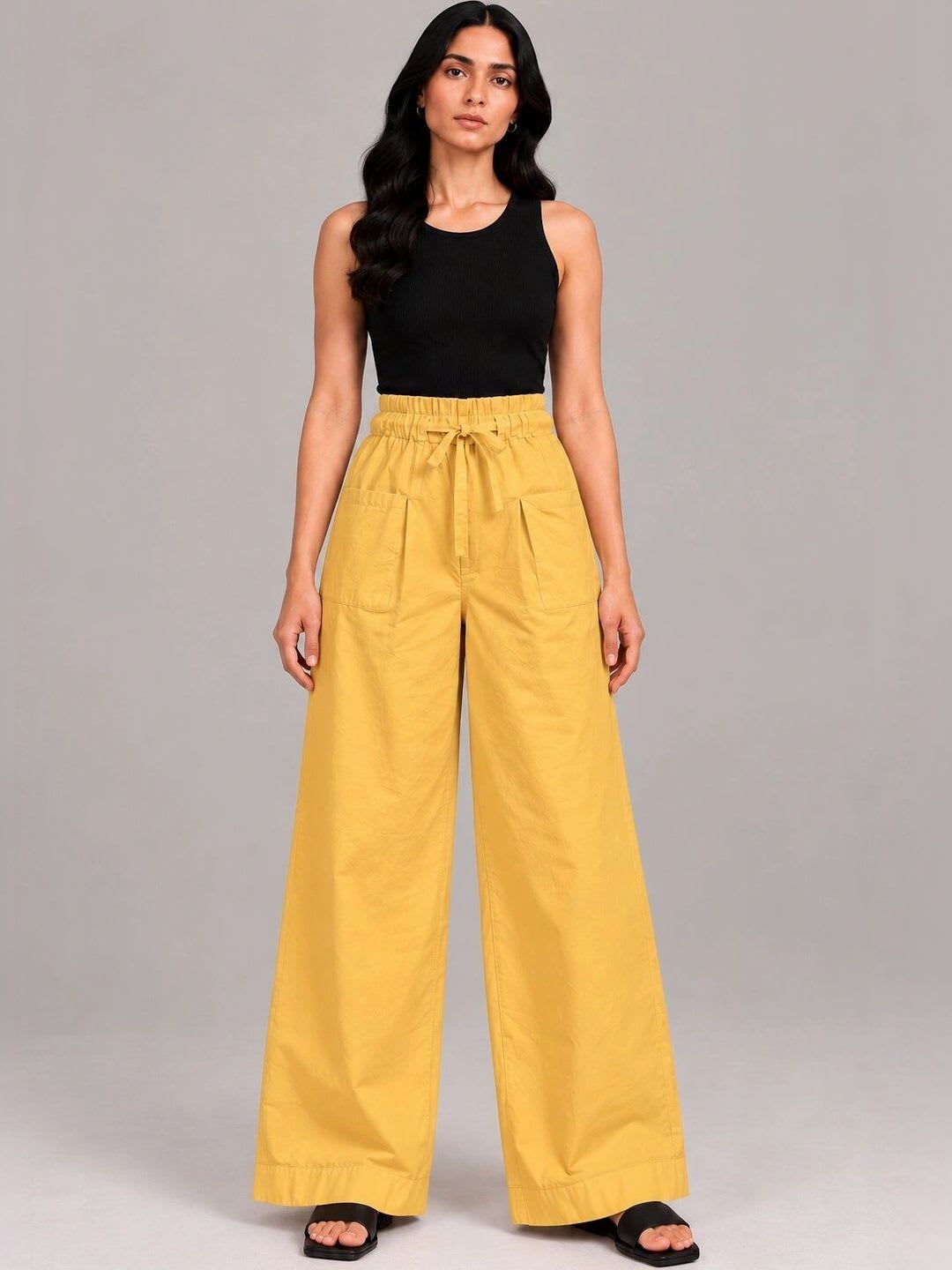 Nyaro Women Pure Cotton Wide Leg Poplin Trousers - default view