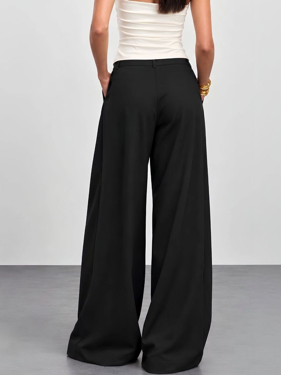 TAHVO Women Relaxed High-Rise Easy Wash Pleated Trousers - right view