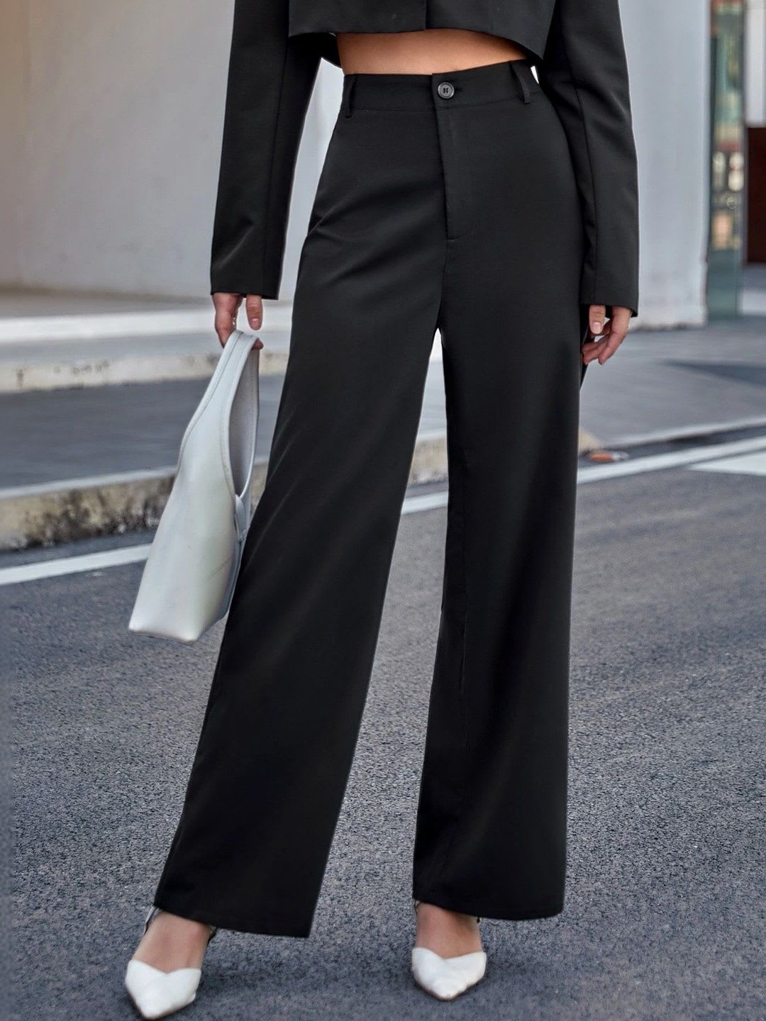 MULVARI Women Loose Fit High-Rise Easy Wash Pleated Trousers - left view