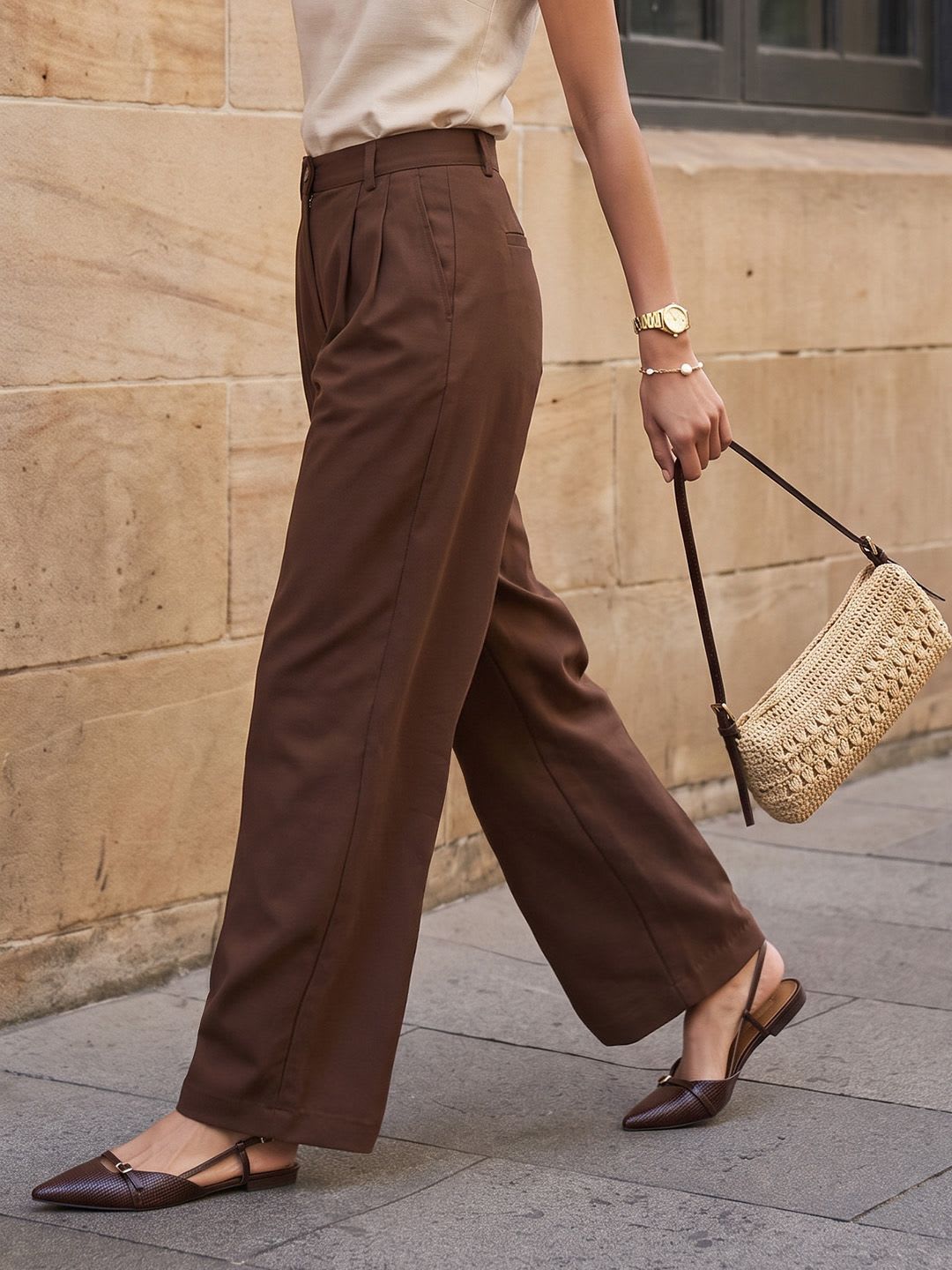 Chemistry Women Relaxed Straight Leg Pleated Trousers - default view