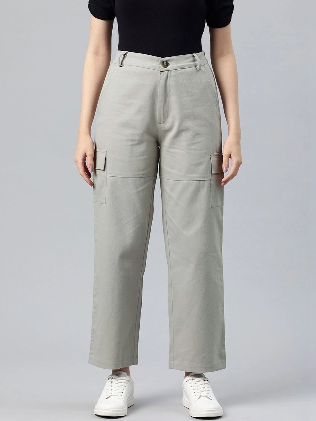 HERE&NOW Women Smart High-Rise Easy Wash Cargos Trousers - default view