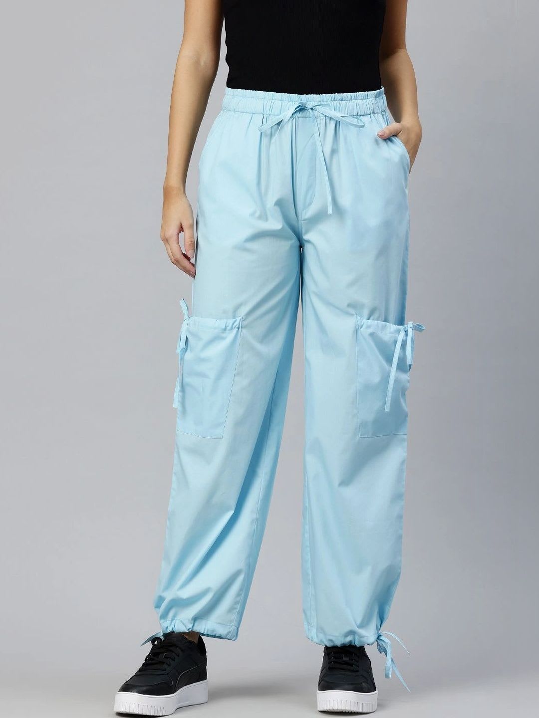 HERE&NOW Women High-Rise Easy Wash Cargos Trousers - default view