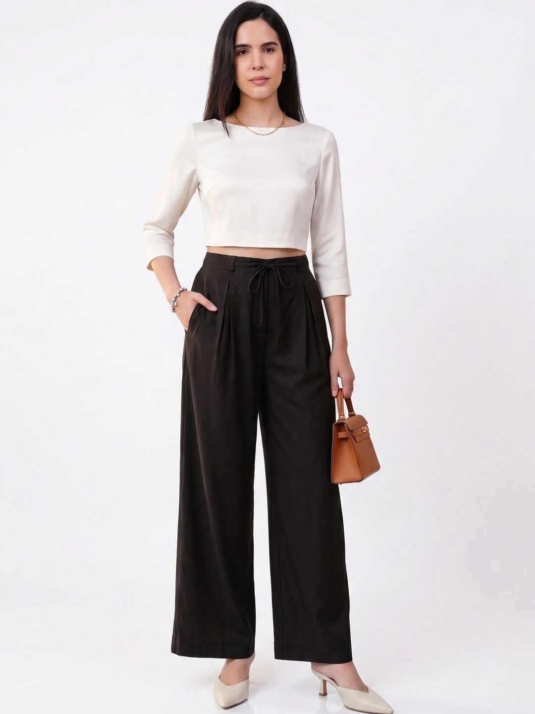 Bhappy Co. Women Relaxed Pleated Trousers - left view