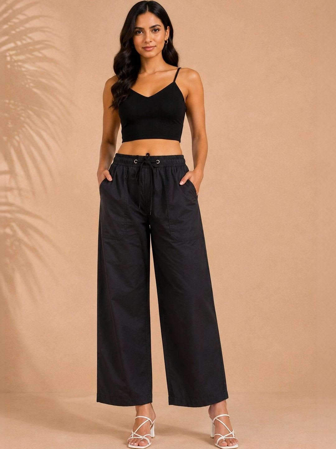Nyaro Women Relaxed Straight Leg Straight Fit High-Rise Culottes Trousers - default view