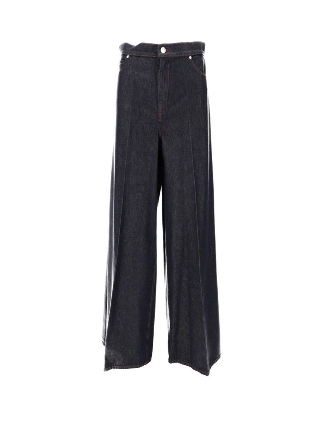 Max Mara Dark Blue Relaxed Flat Front Pants - default view