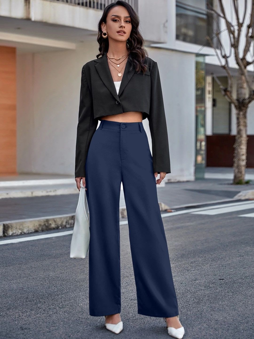 MULVARI Women Loose Fit High-Rise Pleated Trousers - default view