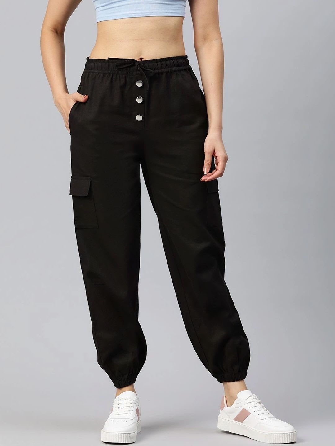 HERE&NOW Women High-Rise Easy Wash Cargos Trousers - default view