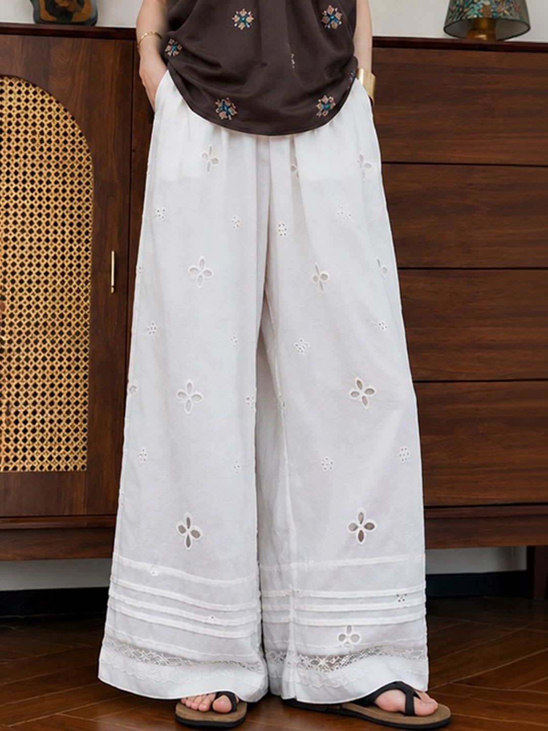 LULU & SKY Women Embroidered Loose Fit Trousers - left view