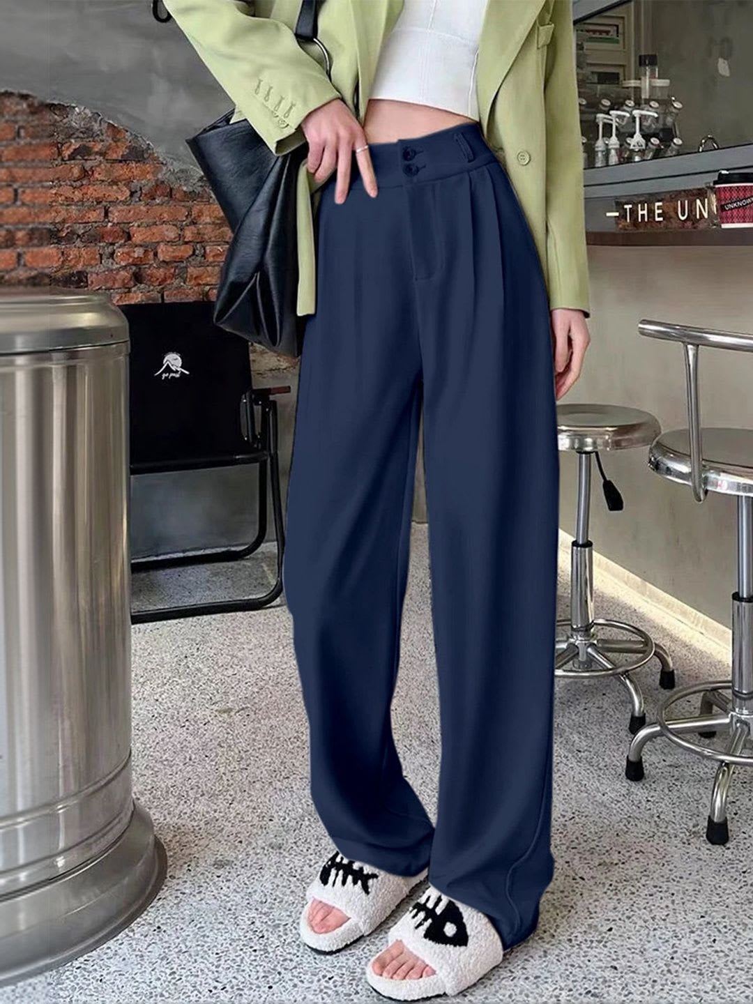 MULVARI Women Loose Fit High-Rise Pleated Trousers - default view