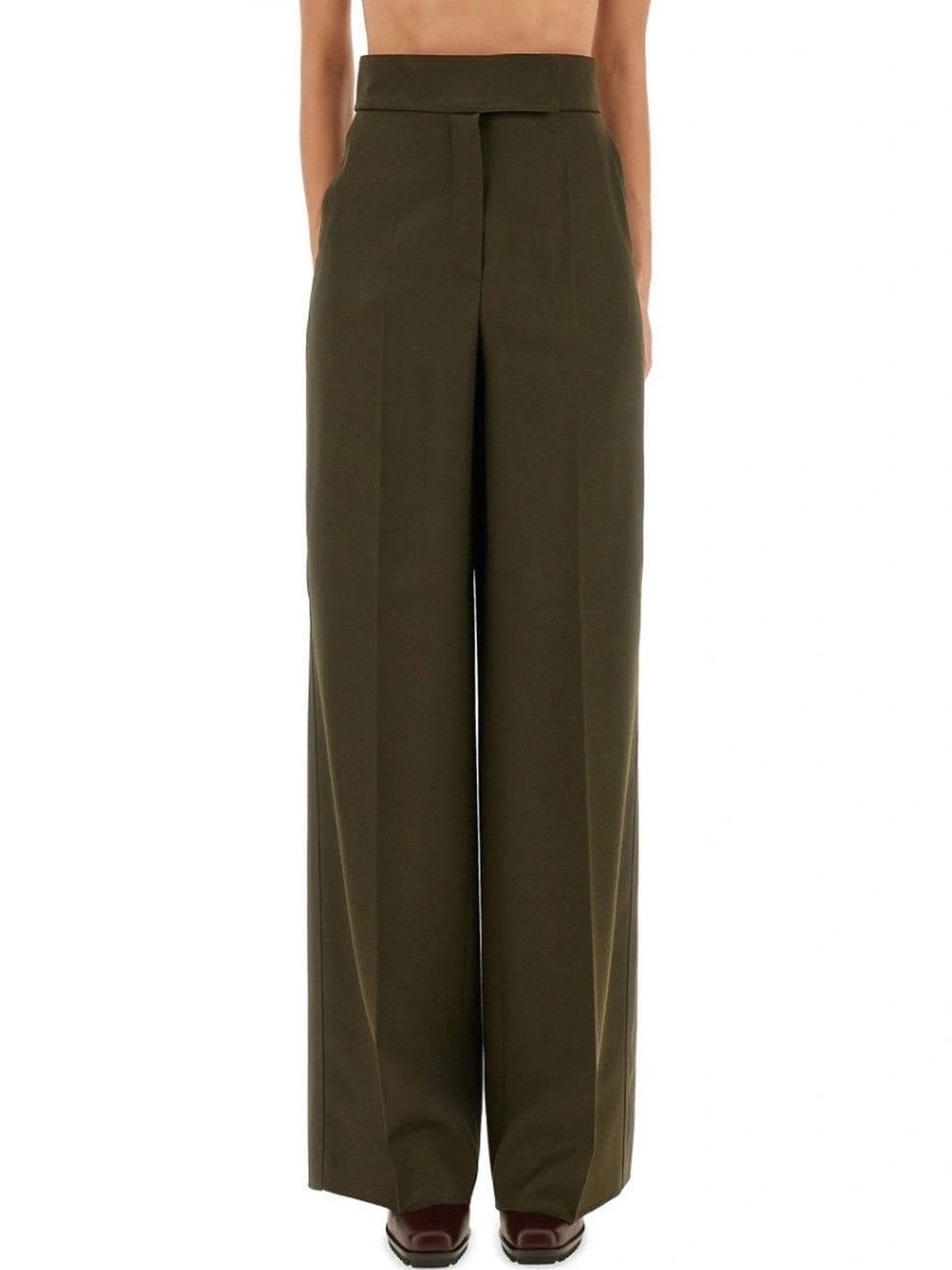 Max Mara Green Tailored Flat Front Pants - default view