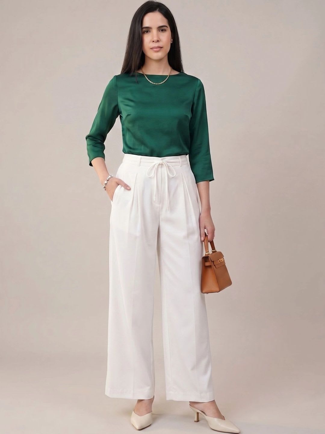Bhappy Co. Women Relaxed Pleated Trousers - left view