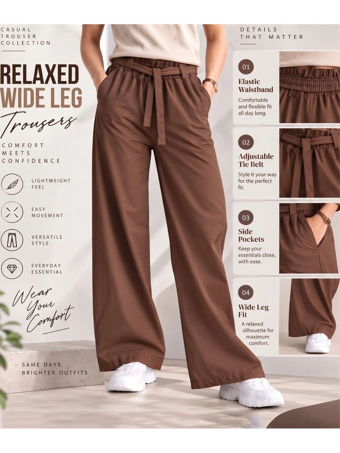 BAGHADBILLO Women Comfort High-Rise Easy Wash Trousers - back view