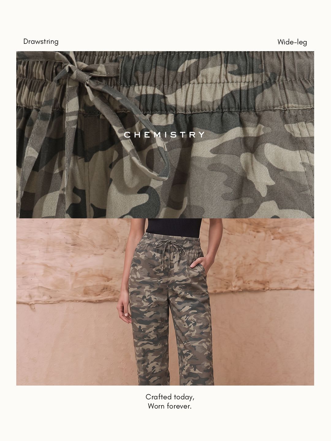 Chemistry Women Loose Fit Camouflage Pure Cotton Trousers - back view