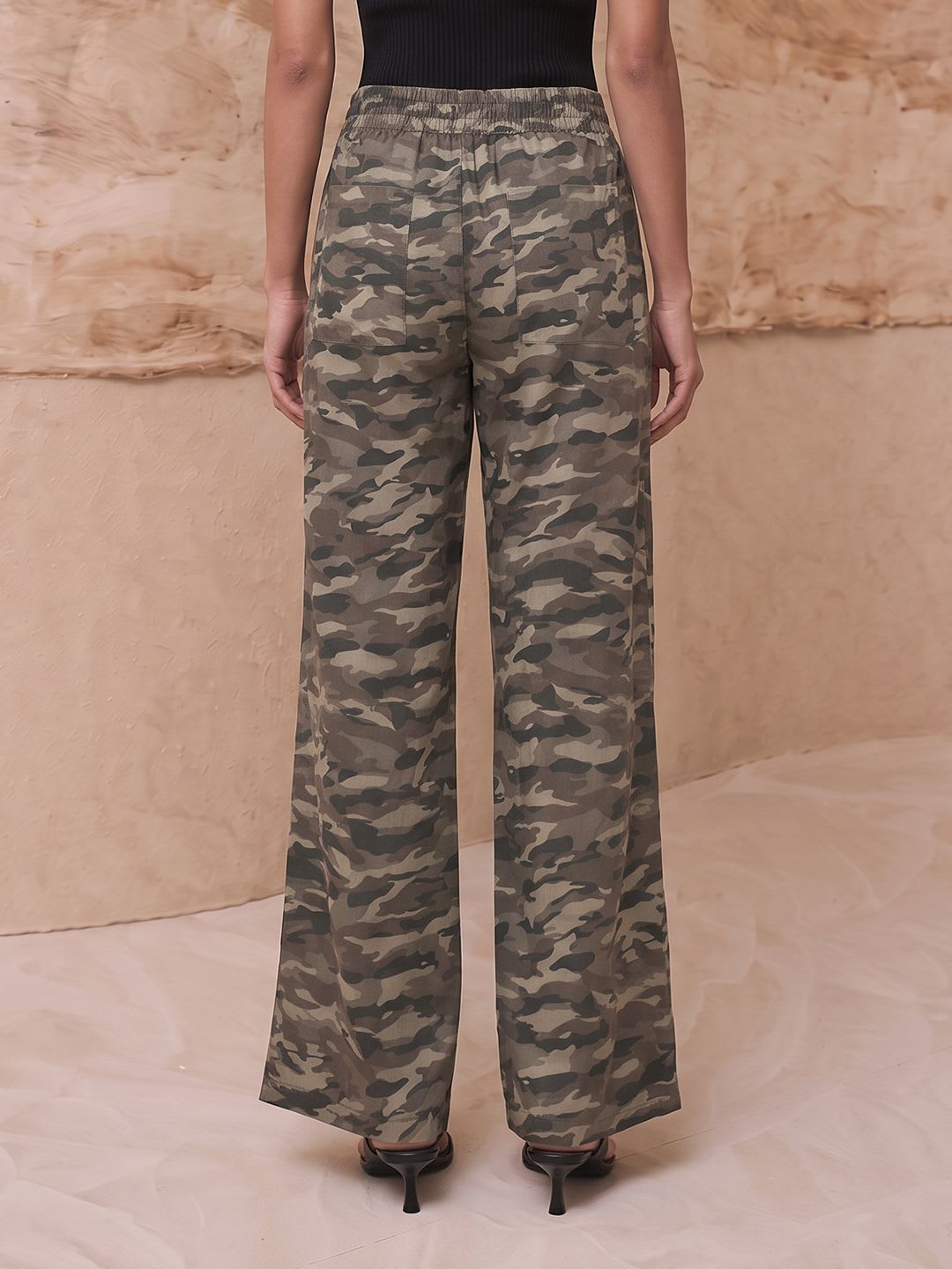 Chemistry Women Loose Fit Camouflage Pure Cotton Trousers - left view