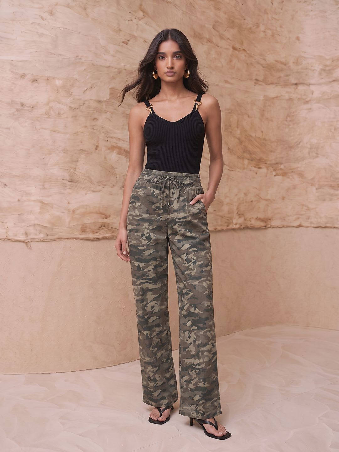 Chemistry Women Loose Fit Camouflage Pure Cotton Trousers - right view