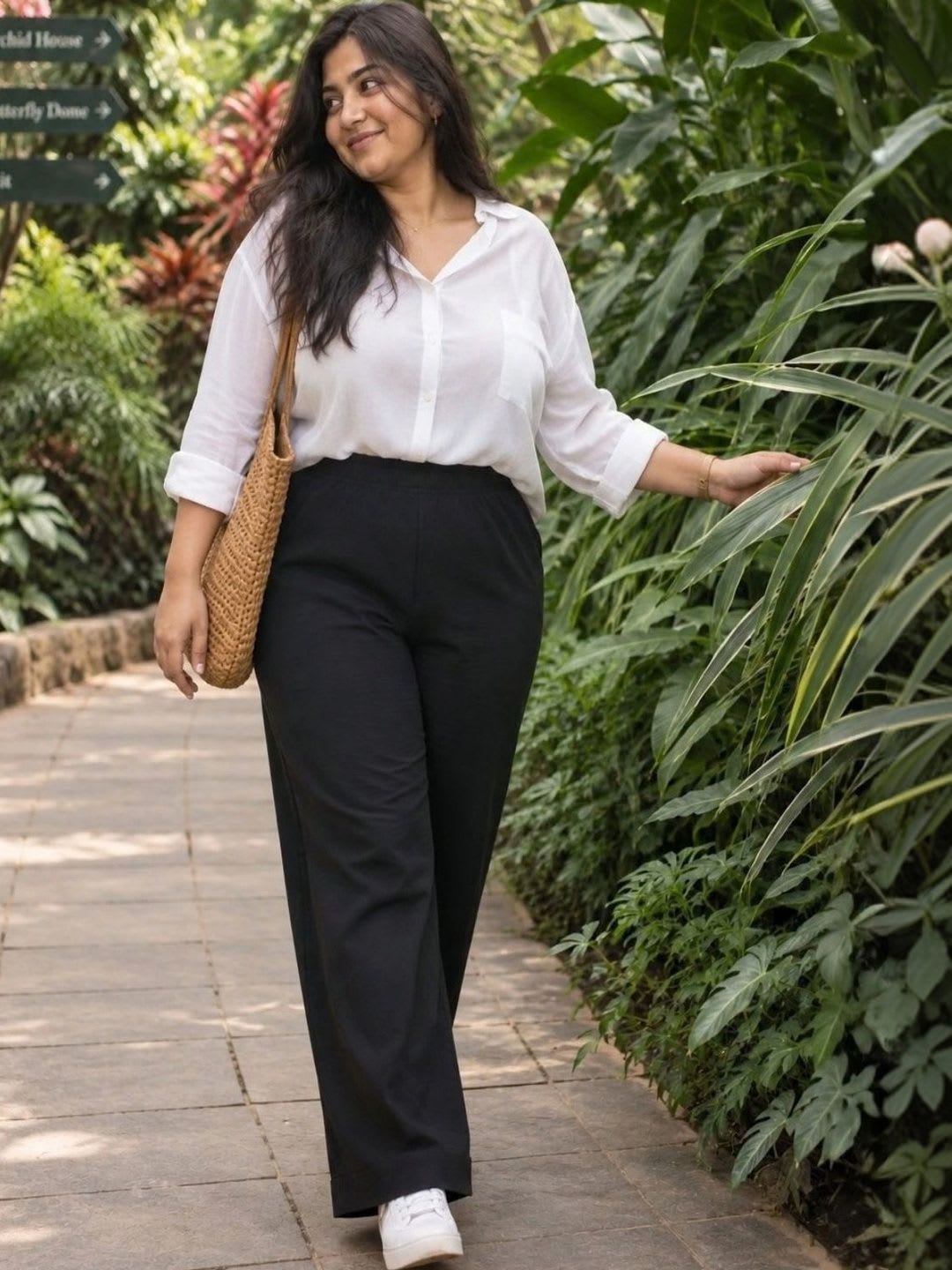 GlamZei Black Supima Cotton Wide Leg Trousers - default view