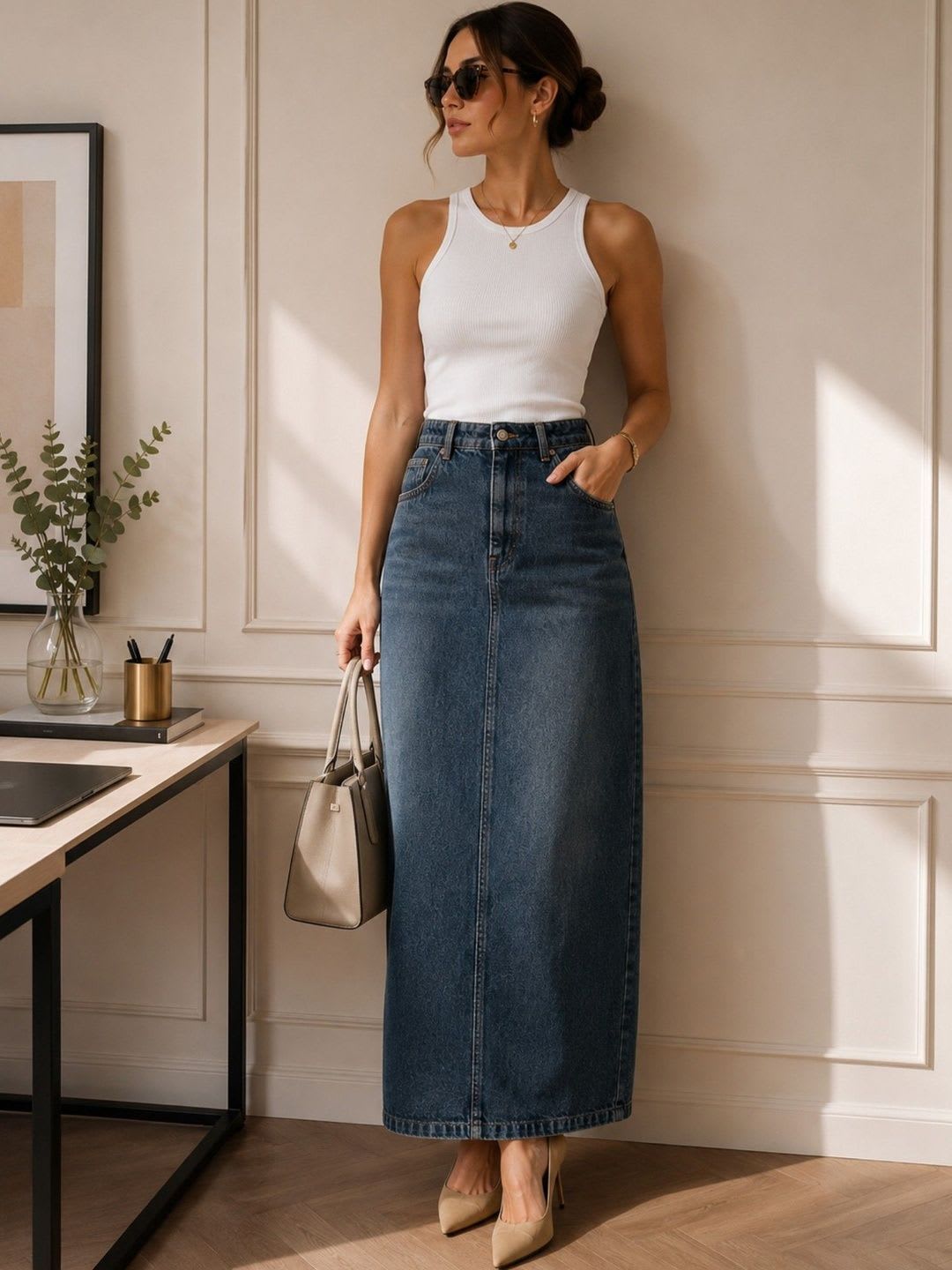 Chemistry Women Denim Back Slit Maxi Straight Skirt - default view