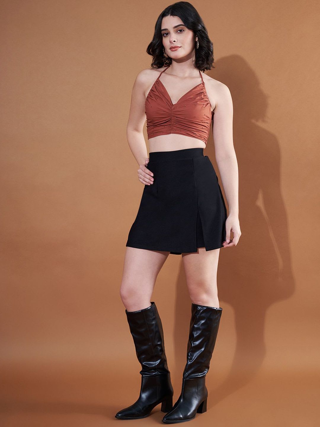 Purple Feather Ribbed Stretchable Skort - left view