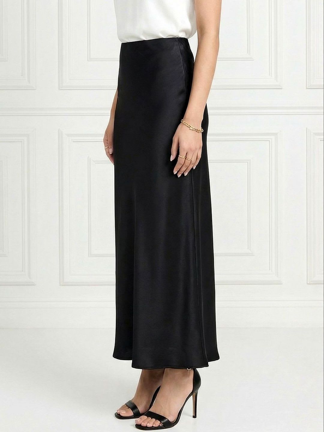 ADDYVERO Women Satin Midi A-Line Skirt - back view