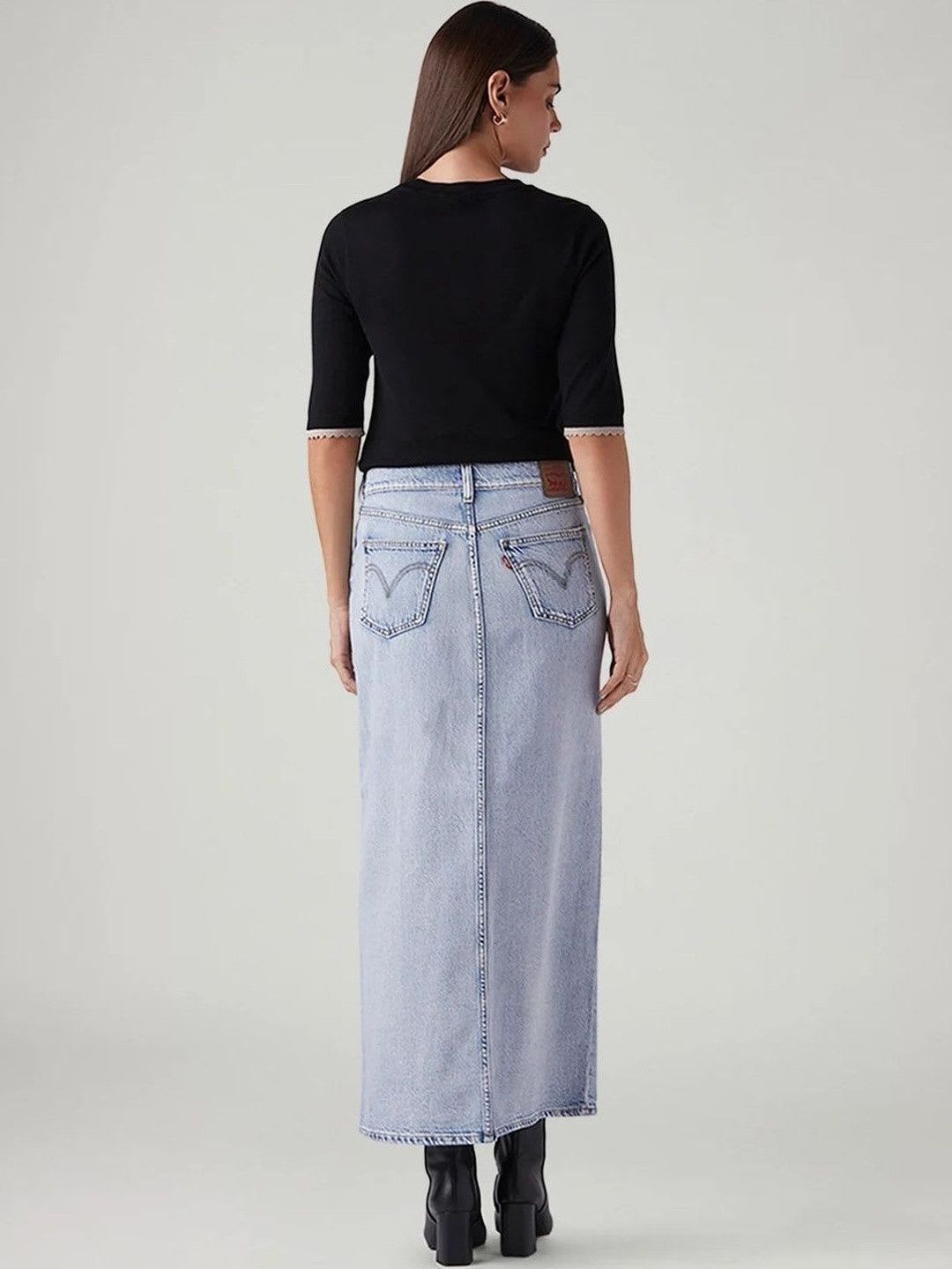 Levis Women Cotton Front Slit Maxi Straight Skirt - back view